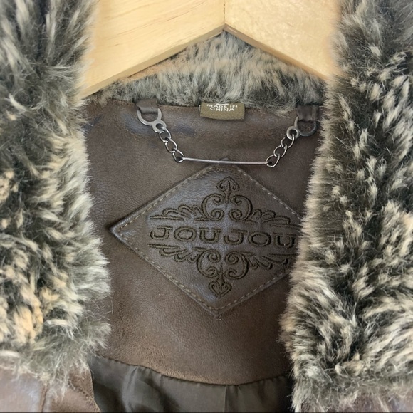 Jou Jou Faux Fur Vegan Quilted Leather Winter Jacket Brown Size Large Juniors - Picture 6 of 10